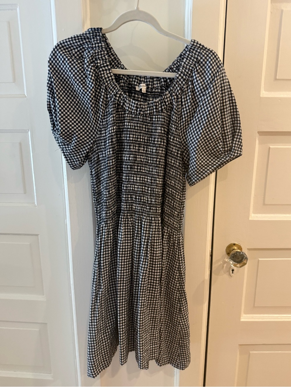 Madewell Black and White Gingham Smocked Dress